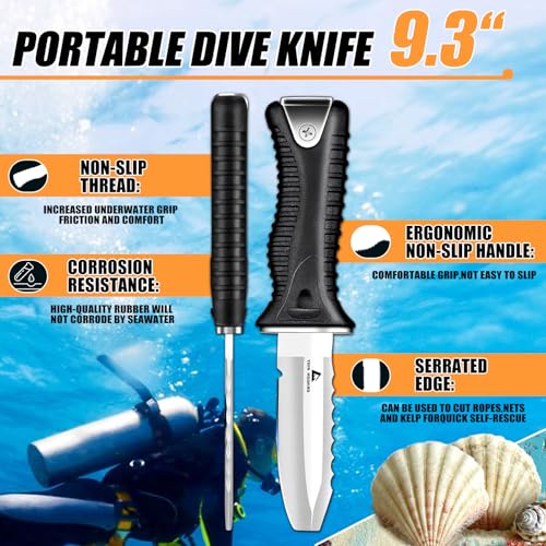 DRAGON RIOT Dive Knife with Sheath & Leg Straps Saltwater, Ultra Sharp Diving Knife with Knife Holster, Double Edged Scuba...