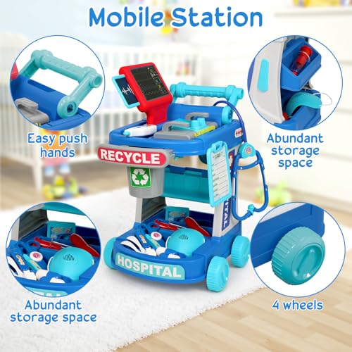 Doctor Kit for Toddlers 3-5 With 21pcs Medical Kit Toy Doctor Cart Stethoscope and Other Accessories Boy and Girl Fun Role...