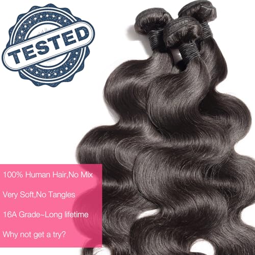 Body Wave Hair Bundles - 12 14 16 Inch | 100% Unprocessed Brazilian Virgin Human Hair | 3-Pack Quick Weave Bundles with Glossy Finish for Women