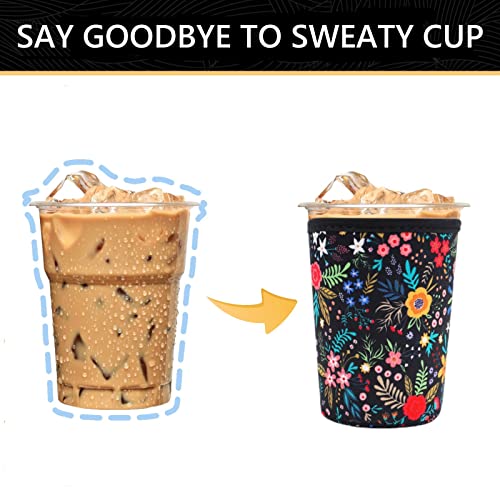 YR Reusable Neoprene Insulator Sleeve for Iced Coffee Cups, 3 Pack Coffee Coolies sleeves for Iced & Hot Drinks, Cold Beve...