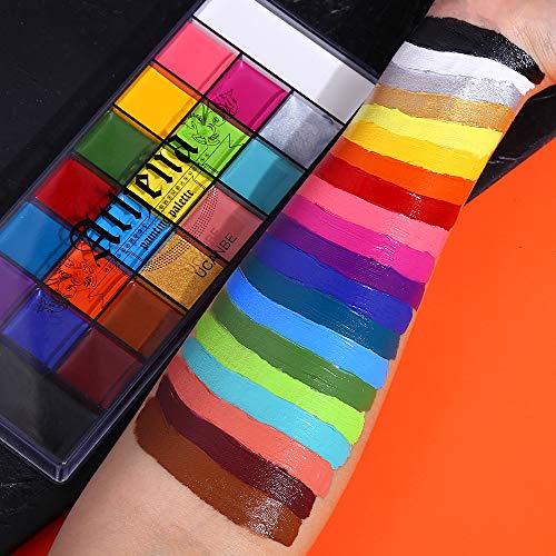 UCANBE Athena Face Body Paint Oil Palette, 20 Colors Large Black White Professional Flash Tattoo Halloween SFX Party Artis...