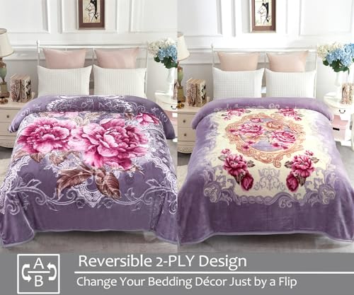 JYK Queen Size Korean Mink Blanket, 5 LB Fleece Bed Blanket - 2 Ply Reversible 520GSM Silky Soft Plush Warm Blanket for Au...