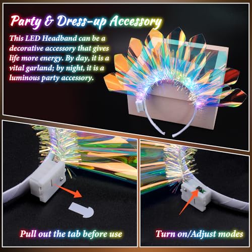Valentines Day Gifts, New Year LED Headband Light Up Headband, Glow In The Dark Party Supplies, Glow Party Crown Hair Acce...