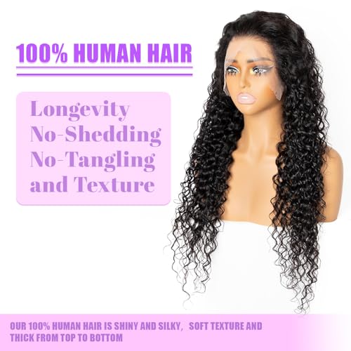 13x6 Deep Wave Lace Front Wigs Human Hair Pre Plucked HD Lace Frontal Deep Wave Wig Pre Plucked 200 Density Brazilian Glueless Wet and Wavy Wig 20 Inch