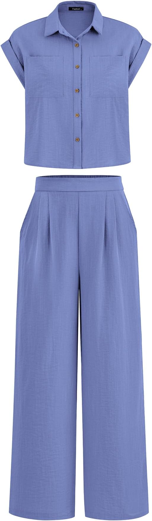 PRETTYGARDEN Womens 2 Piece sets Summer Cap Sleeve Tops Palazzo Pants Dressy Casual Vacation Travel Outfits Tracksuits
