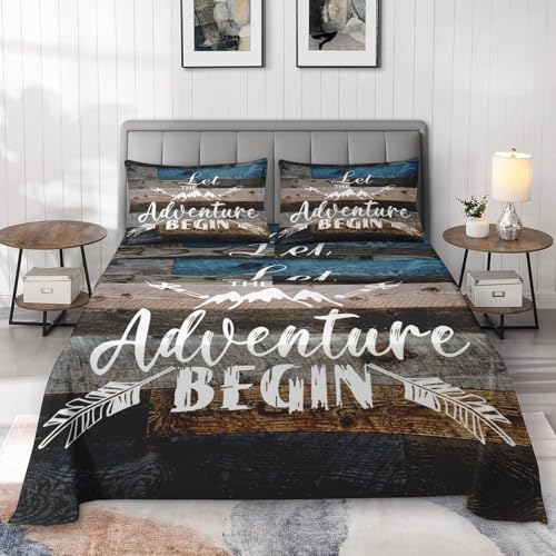 Pamnest Queen Size Bed Sheet Sets, Camp Adventure Soft Microfiber 4 Pcs Bedding Sets for Kids and Adults Bedroom Bed Deco...