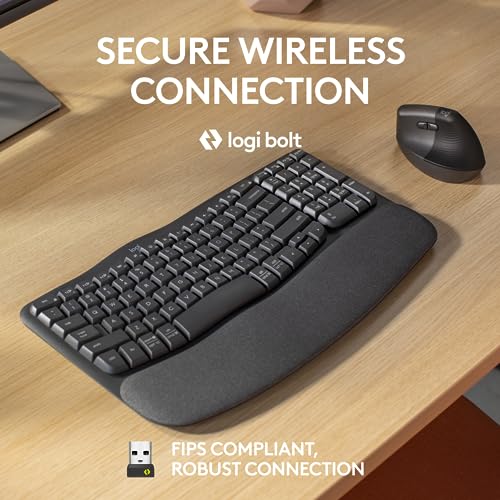 Logitech Wave Keys for Business, Wireless Ergonomic Keyboard with Cushioned Palm Rest, Secure Logi Bolt Technology, Blueto...