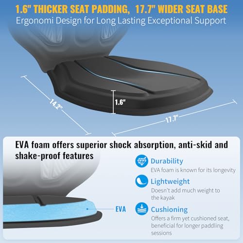 Vashly Kayak Seat with Back Support Universal Thicken Cushion Paddle Board Seat with Storage Bag for Sit-on-Top Kayak, Inf...