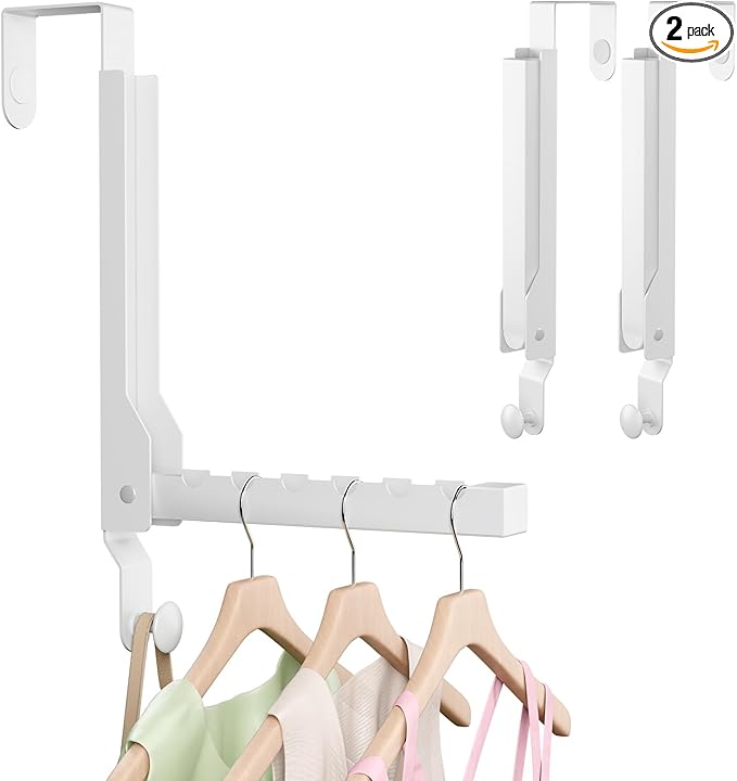 2 Pack Over The Door Drying Rack for Laundry, Over The Door Hanger Foldable, Rust-Resistant Over The Door Clothes Hanger,Heavy Duty Over The Door Hooks Hanger,Over Door Hook for Hanging Clothes,White