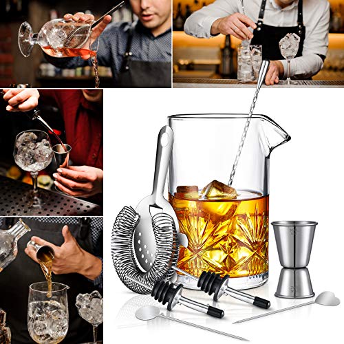 Cocktail Mixing Glass, veecom 18oz Crystal Mixing Glass Bartender Kit, 8 Piece Old Fashioned Cocktail Set with Strainer, S...