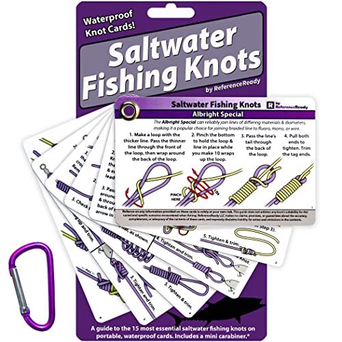 ReferenceReady Saltwater Fishing Knot Cards - Waterproof Pocket Guide to 15 Big Game Fishing Knots | Includes Portable Boo...