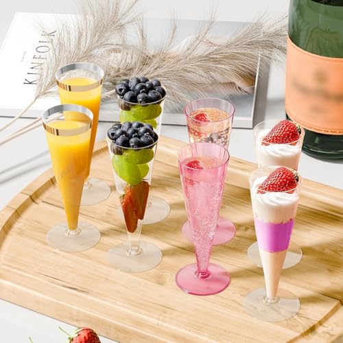 Plastic Champagne Flutes Gold Rim Disposable Champagne Glasses - 40 Pack 4.5 Oz Mimosa Glasses Bulk Cocktail Cups for Part...