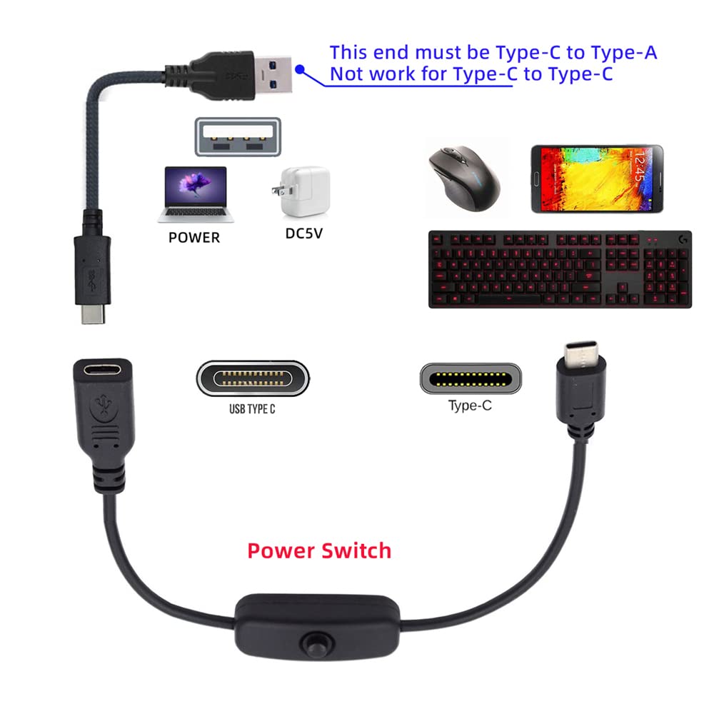 Cablecc Male To Female Usb Type C Usb-C Cable With On Off Power Switch Button For Laptop Keyboard Raspberry Pi 4B