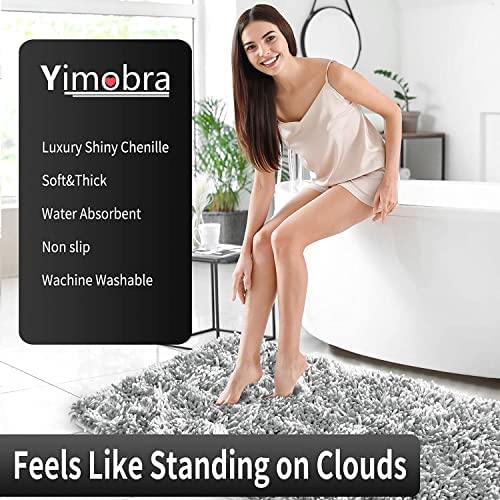 Yimobra Bathroom Rugs Sets 2 Piece, Luxury Shaggy Extra Thick Bathroom Rugs, Plush Non-Slip Mats for Bath Room Floor, U-Shaped Toilet Mat, Ultra Absorbent, 24 x 17 + 24.4 x 20.4 Inches, Light Grey