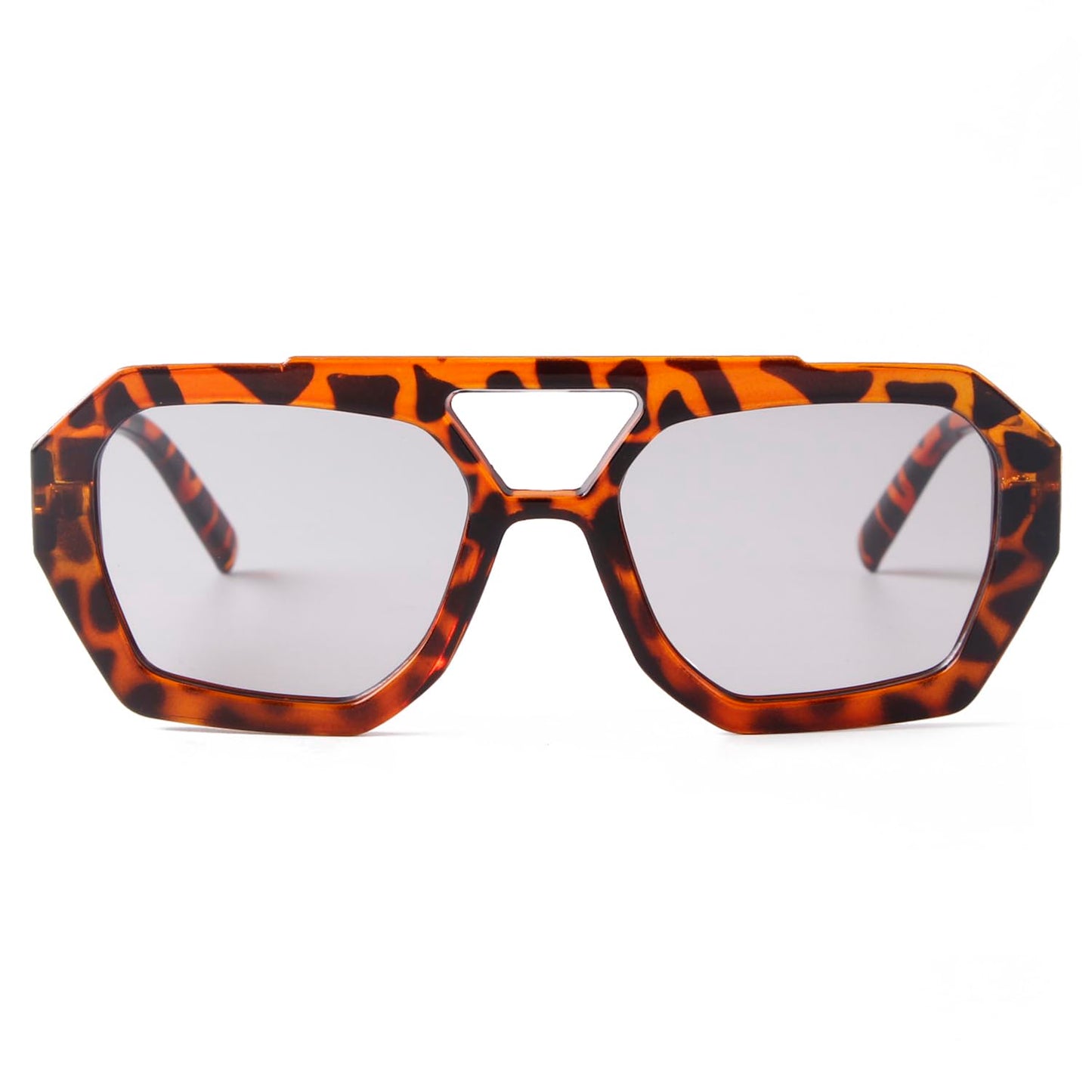 ADE WU Trendy Designer Hexagon Aviator Sunglasses for Women Thick Frame Double Bridge Geometric Sun Glasses Black & Leopard Print
