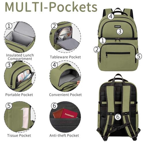 Cooler Backpack,Insulated Backpack Cooler Leakproof Double Deck Cooler Bag for Men Women RFID Lunch Backpack
