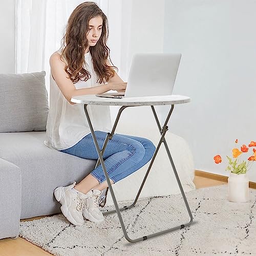 TV Tray Table, Round Folding Table, Foldable Snack Tray for Eating, Small Folding Table Set of 2, Dinner Table for Couch, ...