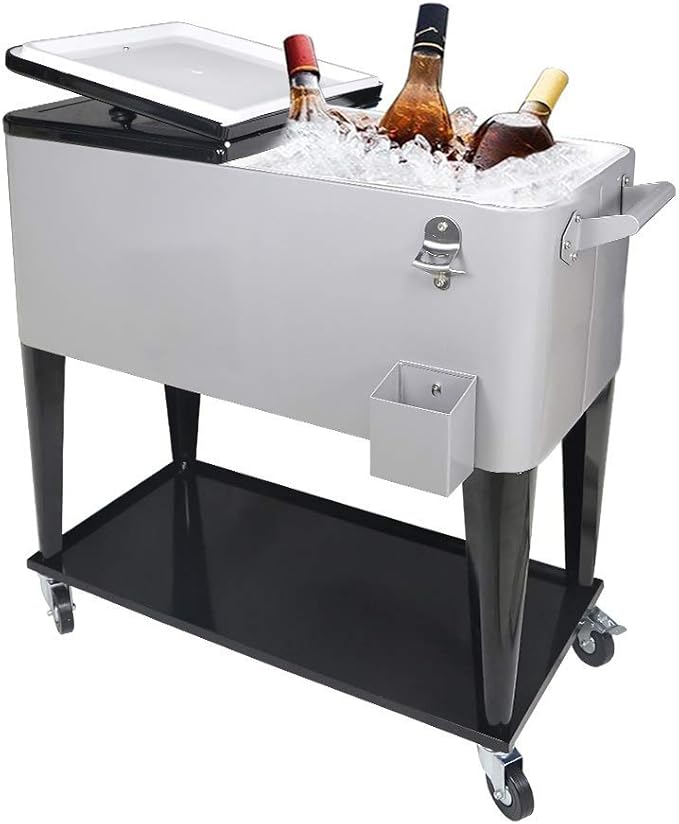 SHAREWIN 80 QT Rolling Cooler Cart Ice Chest for Outdoor Patio Deck Party Portable Party Bar Cold Drink Beverage Cart Tub,...