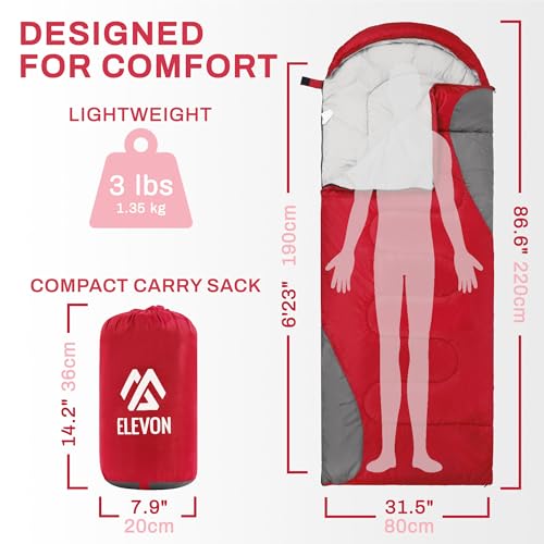Elevon Sleeping Bag for Adults Teens Kids Cold Warm Weather, Portable Waterproof & Lightweight, Compact with Compression S...