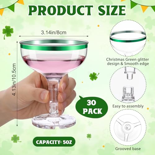 Zopeal 30 Pcs St. Patrick's Day Plastic Martini Glasses Bulk 5 oz Green Margarita Cocktail Champagne Tower Coupe Glasses D...