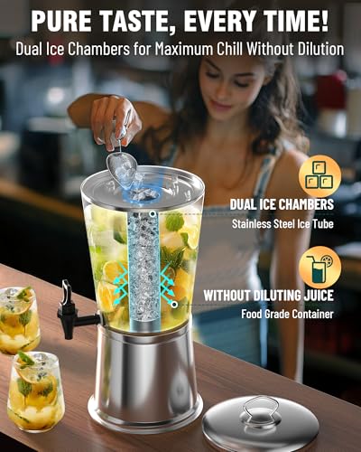 WantJoin Beverage Dispenser With Stand, Drink Dispenser for Party, Stainless Steel Water Dispenser with Ice Core, Spigot, ...