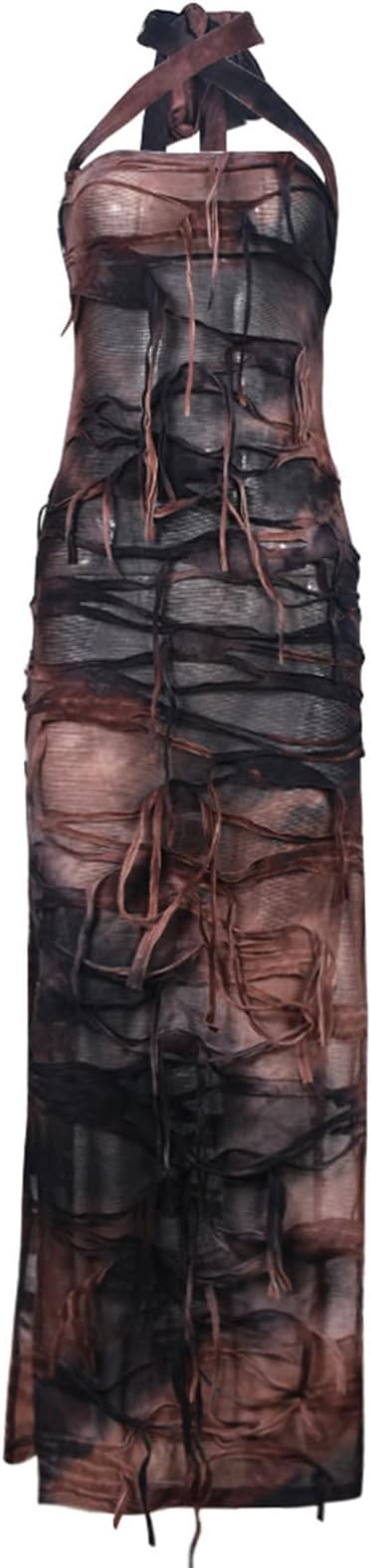 Novaorily Women Sexy Tie Dye Fringe Bodycon Dress Y2K Sleeveless Split Evening Cocktail Formal Gowns for Party Club Night