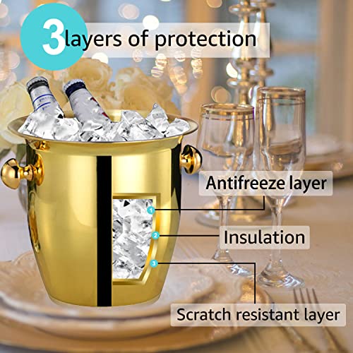 Ice Buckets - Champagne Ice Bucket with Tongs, Golden Trumpet Ice Bucket Stainless Steel Mirror Reflection Wine Cooler for...