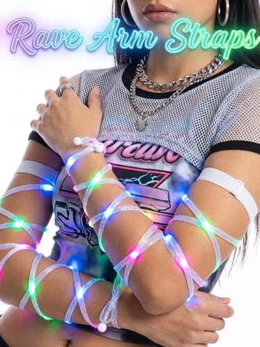 Lorealri Arm Wraps Rave Glow Body Harness Light Up Hand Straps Cyberpunk Neon EDM Outfit Festival Accessories for Women