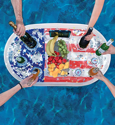 POZA Inflatable USA Pool Float - Luxurious Fun Lounger Filled with Sparkle Silver Stars Confetti, Cool USA Flag Design Wat...