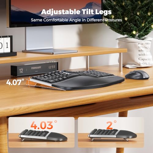 MEETION Ergonomic Wireless Keyboard and Mouse Combo, 2.4G Curved Compact Keyboard with Cushioned Palm Rest, 4 Level DPI Ad...