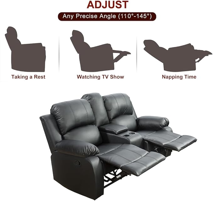 A Ainehome Living Room Furniture Set Leather Recliner Sofa Set Loveseat Chair Furniture Sofa Set for Living Room/Small Space/Rv/House/Office/Theater Seating (A-Black Leather, Loveseat)