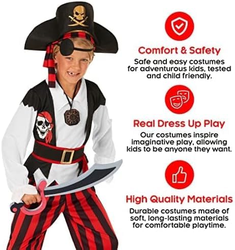 Morph Kids Pirate Costume - Boys Pirate Outfit for Halloween Dress Up, Adventure Play, and Costume Parties, 10-12 Years