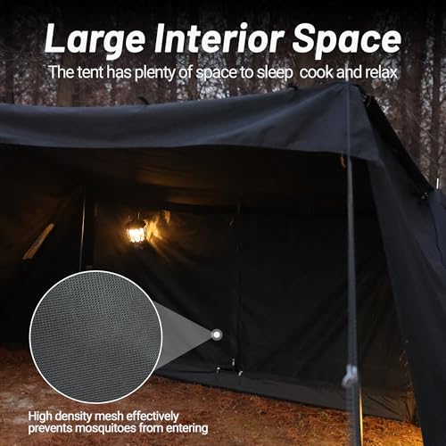 Hot Tent for 1-2 Person, PU3000mm Waterproof, Aluminum Poles for Winter Camping with Stove Jack (Fire-Resistant), Ventilat...
