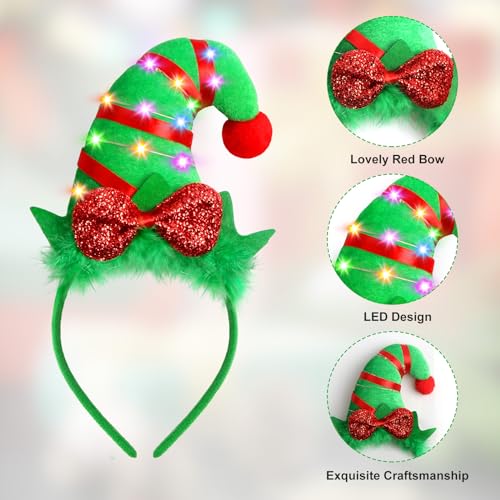 Farochy Christmas Elf Headband - Christmas LED headband Xmas Headband Christmas Elf Headpiece Christmas Elf Hat Elf Hair hoop