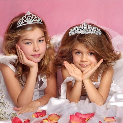 Exacoo 2 Pack Rhinestone Tiaras and Crowns for Women Girls Heart Shaped Crystal Tiara Headband Elegant Princess Silver Cro...
