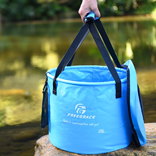 Premium Collapsible Bucket by Freegrace - Compact Portable Folding Water Container - Lightweight & Durable - Includes Hand...
