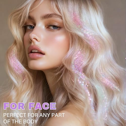 Roll-on Face Body Glitter Gel for Women, 1.69oz Large Capacity Holographic Color Changing Glitter Gel Shimmer Makeup for S...