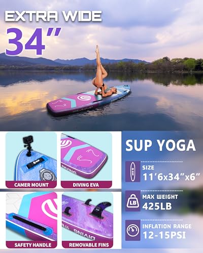 ESUP 11’6 ×34" Extra Wide Paddle Board Inflatable with Premium Sup Board Accessories, Extra Stable Stand Up Paddleboards f...