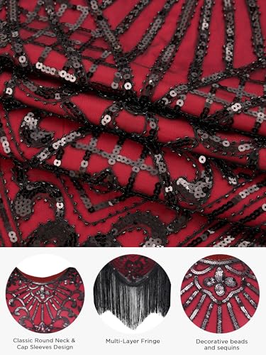 SWEETV YESSA Women's Flapper Dresses 1920s Great Gatsby Dresses Sequin Fringed Roaring 20s Cocktail Dress