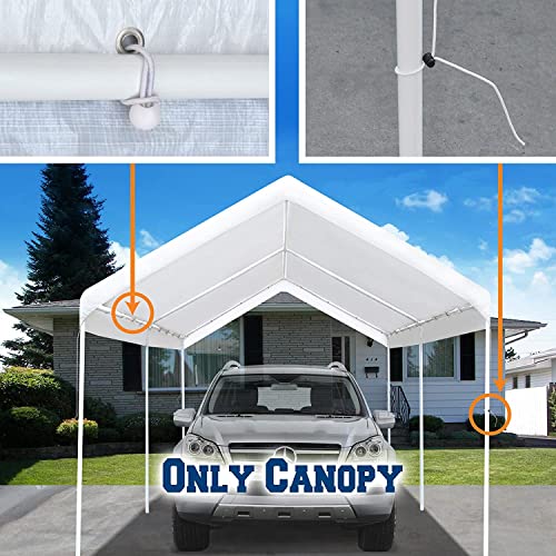10'x20' Carport Replacement Top Canopy Cover for Car Garage Shelter Tent Party Tent with Ball Bungees White (Only Top Cove...