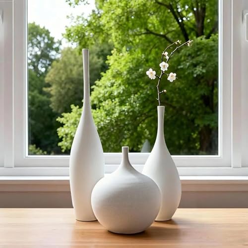 Relexome White Ceramic Vase Modern Boho Wabi-Sabi Flower Vase Set of 3 Decorative Aesthetic Vases for Centerpieces Pampas ...