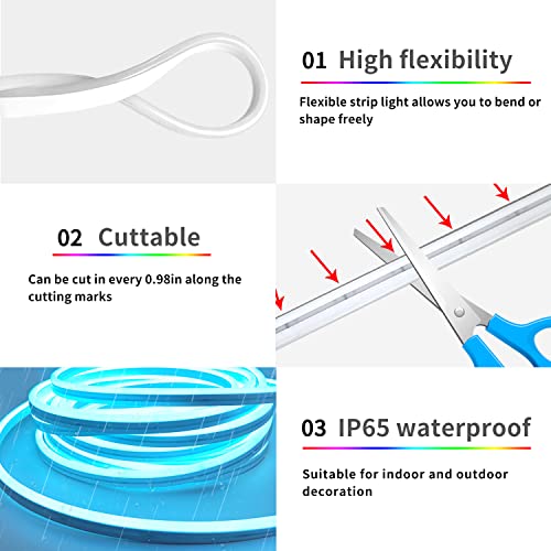 segrass 50ft RGB LED neon Rope Lights LED neon Strip Lights with Remote Control/APP Control IP65 24V Waterproof Flexible N...