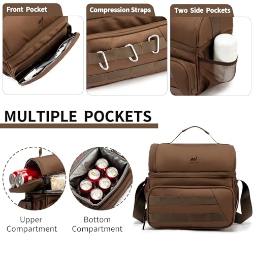 NOL Natural Organic Lifestyle Two Compartment Lunch Cooler Bag for Men, Men's Insulated Lunch Bag, Leakproof Double Decker...