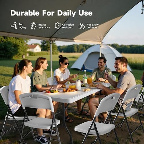 Ortus Collective 6FT Folding Table Set with 6 Folding Chairs, Heavy Duty 330 lbs Table & 600 lbs Chairs, Portable Folding ...
