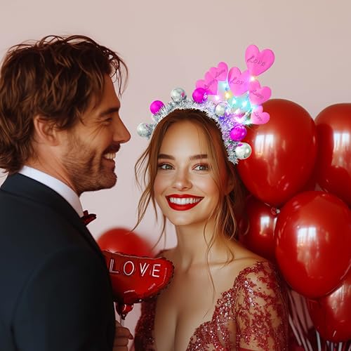 Yean Love Heart Valentine's Day Headband Ball Light Up Pink Party Costume Hair Accessories for Women