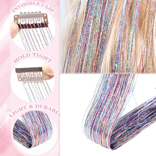 Hair Tinsel 12 Pcs Clip in Hair Tinsel Kit for Girls 22 Inch Glitter Fairy Tinsel Hair Extensions Colorful Heat Resistant ...