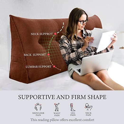 Wedge Headboard Pillow Dorm Room Reading Pillow Back Support for Sitting Up in Bed Bolster Lumbar Cushion Body Positioning Bedrest Corduroy (Coffee, Queen (59 * 8 * 20in))