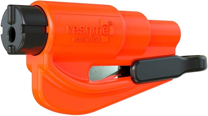 resqme The Original Emergency Keychain Car Escape Tool, 2-in-1 Seatbelt Cutter and Window Breaker, Made in USA, Orange - C...