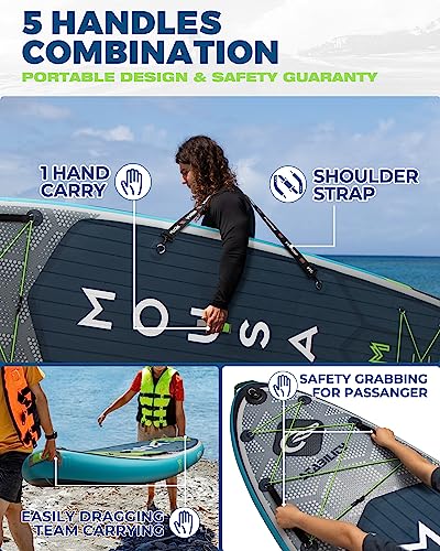 MOUSA 11'6''×34&11'6''×35" Extra Wide Inflatable Stand Up Paddle Board, Stable Long SUP for 2 People/Family, Shoulder Stra...