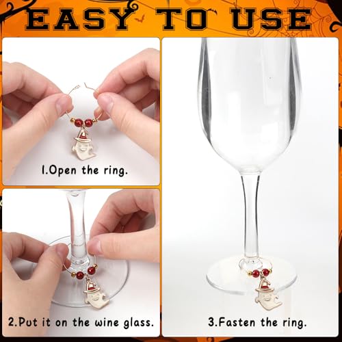 Kzikbxh12 Pcs Spooky Wine Glass Charms, Themed Stemware Markers and Drink Identifiers for Party Favors, Ghost Pumpkin Bat ...